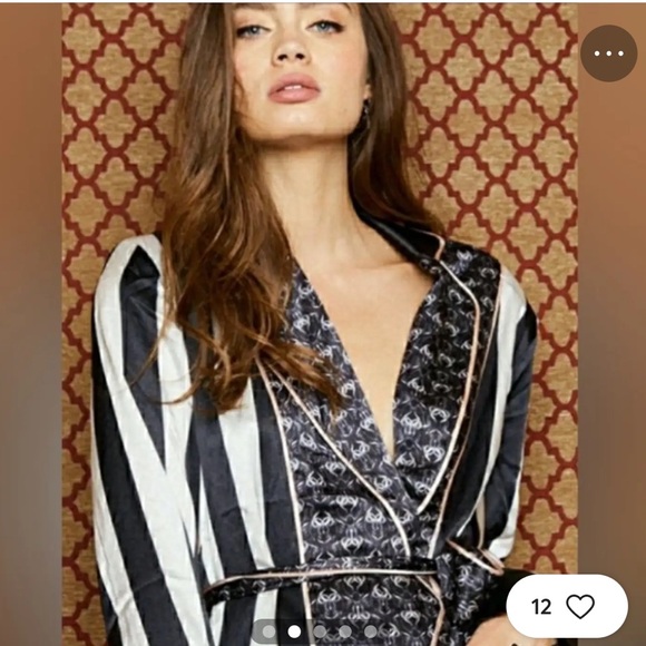 We Are HAH Black and White Striped Robe - Picture 2 of 10